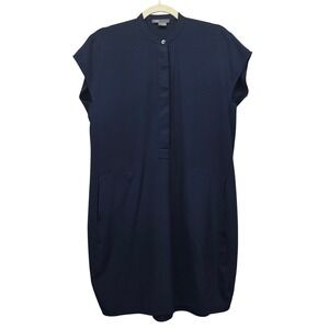 Vince Womens Navy Blue Mandarin Collar Shift Dress Sleeveless Pockets Small